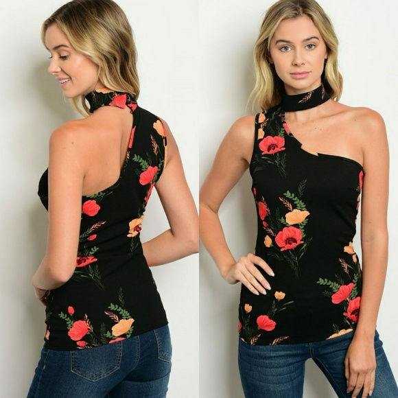 via vai Tops - One Shoulder Choker Floral top